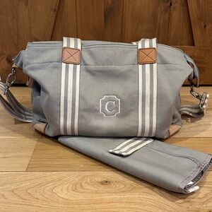 Pottery Barn Kids Grey Canvas Diaper Bag w “C” Monogram